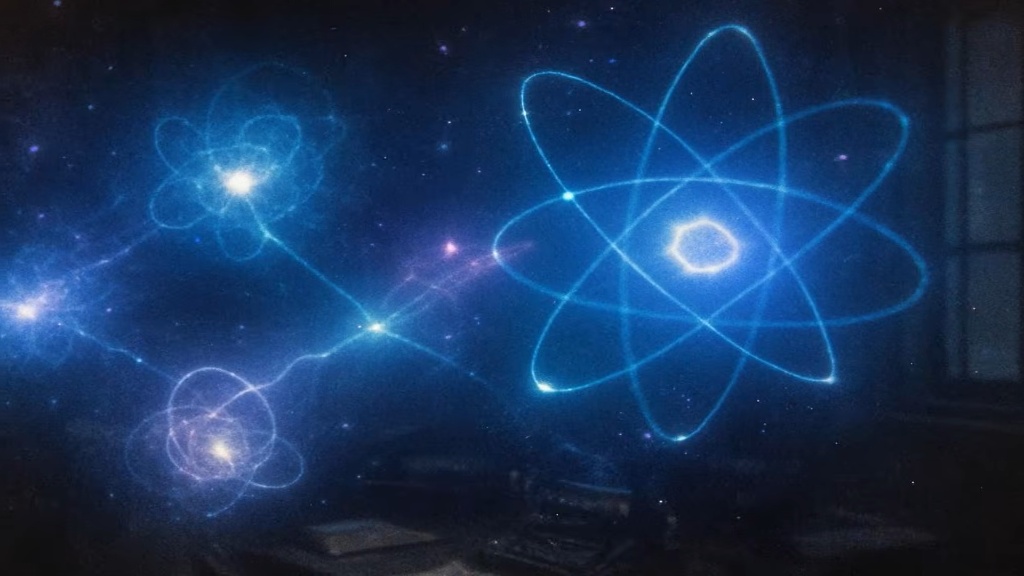 Representação artística de redes moleculares brilhantes interagindo